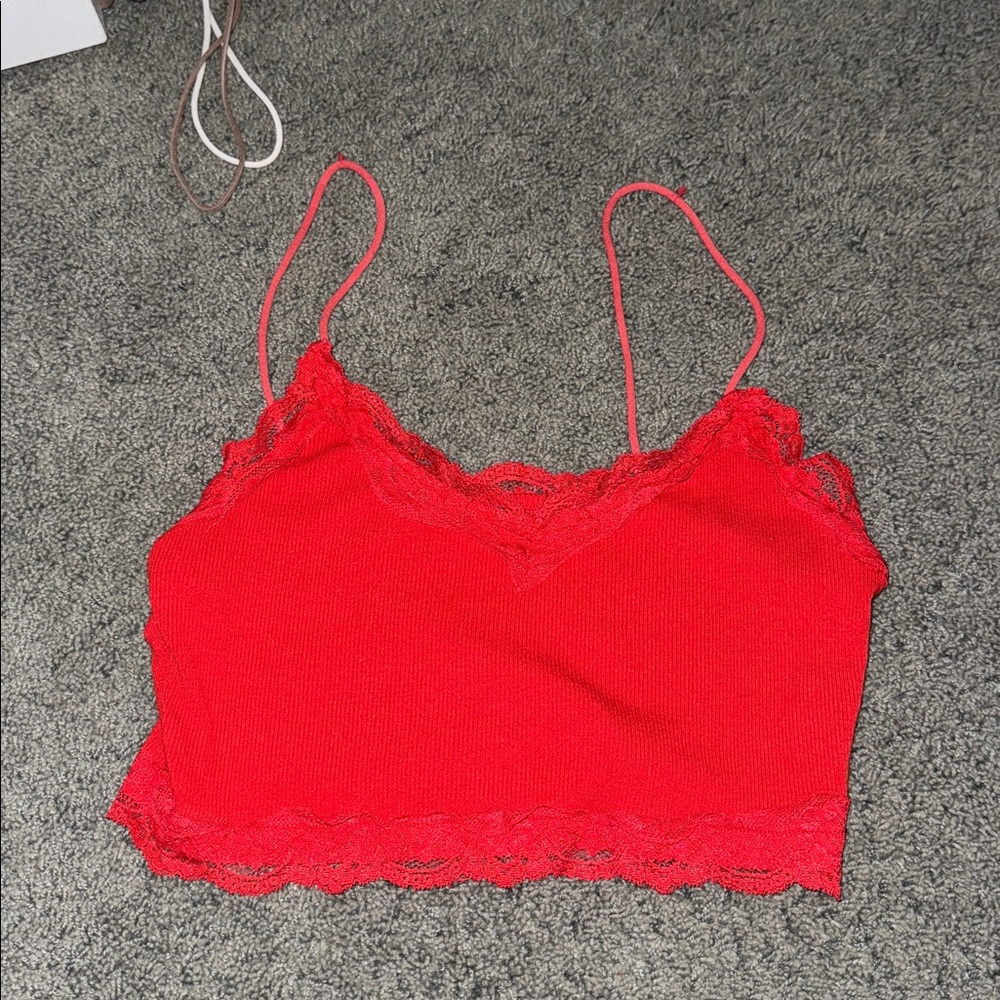 Red Lace Trim Crop Top